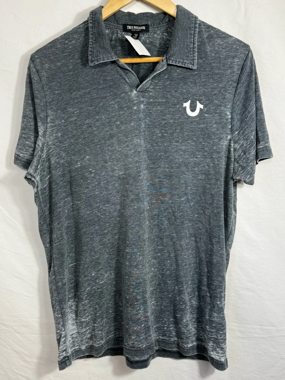 True Religion Men's Washed Charcoal Polo with White Logo